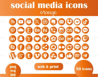 Orange Social Media Icons - Web and Print Ready - JPG, PNG, SVG