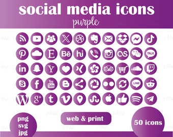 Purple/Violet Social Media Icons - Web and Print Ready - JPG, PNG, SVG