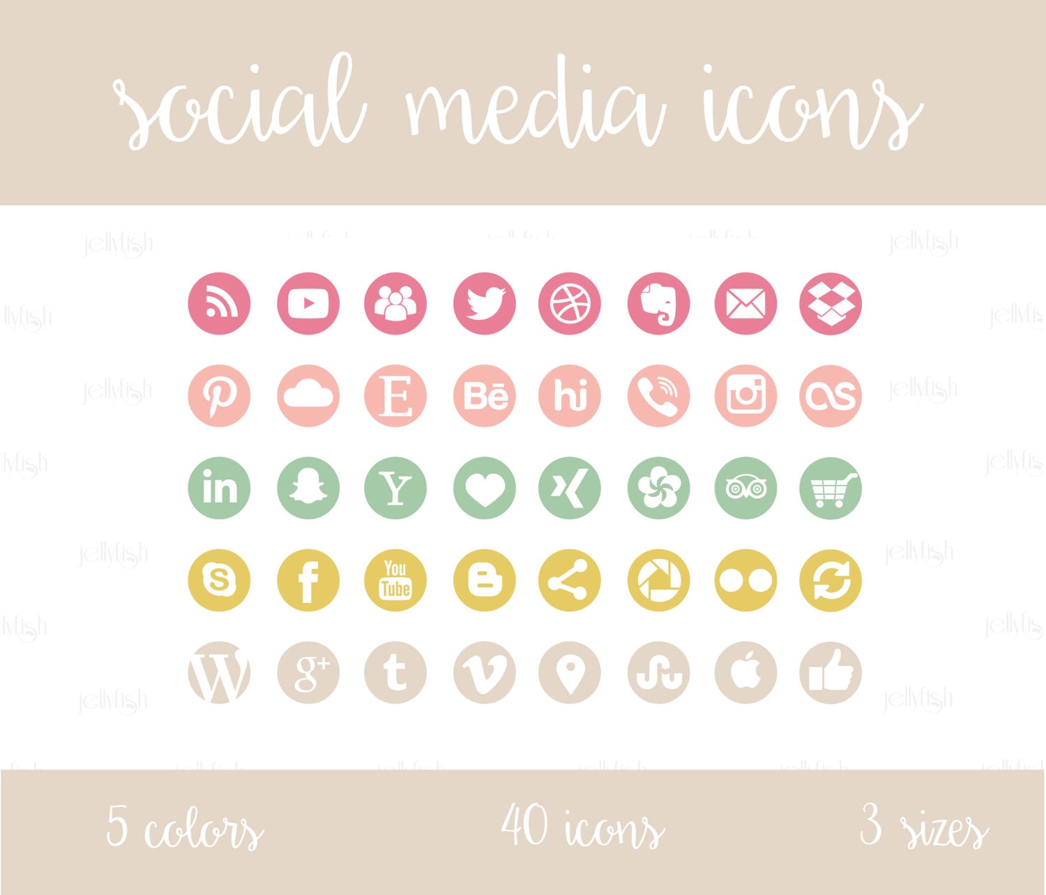 Social Media Icons Set Pastel Colors Download Etsy