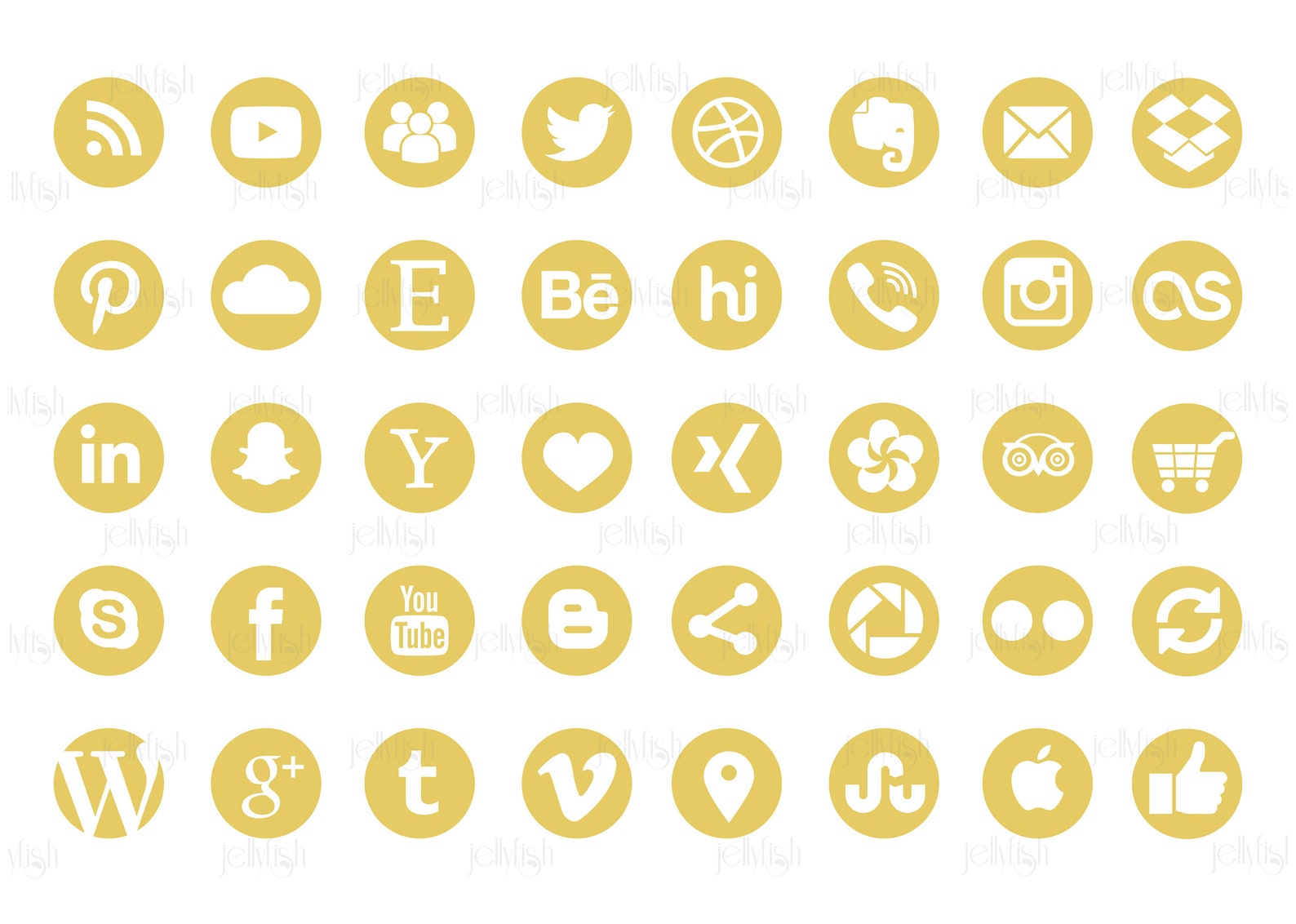 Social Media Icons Set Pastel Yellow Download Etsy