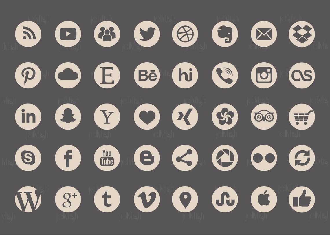 Social Media Icons Set Beige Color Download Etsy