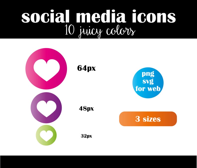 Colorful Juicy Set Social Media Icons - Web and Print Ready - Bundle ...