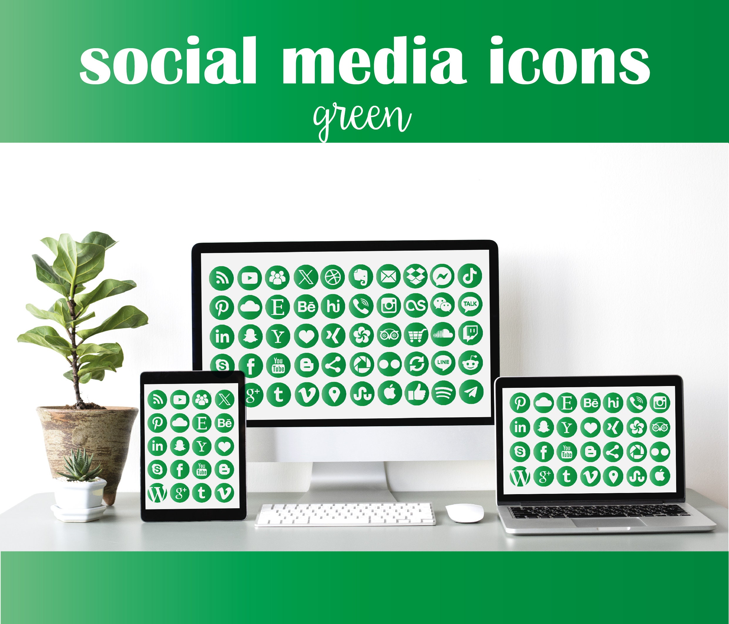 Green Social Media Icons - Web and Print Ready - JPG, PNG, SVG - Etsy