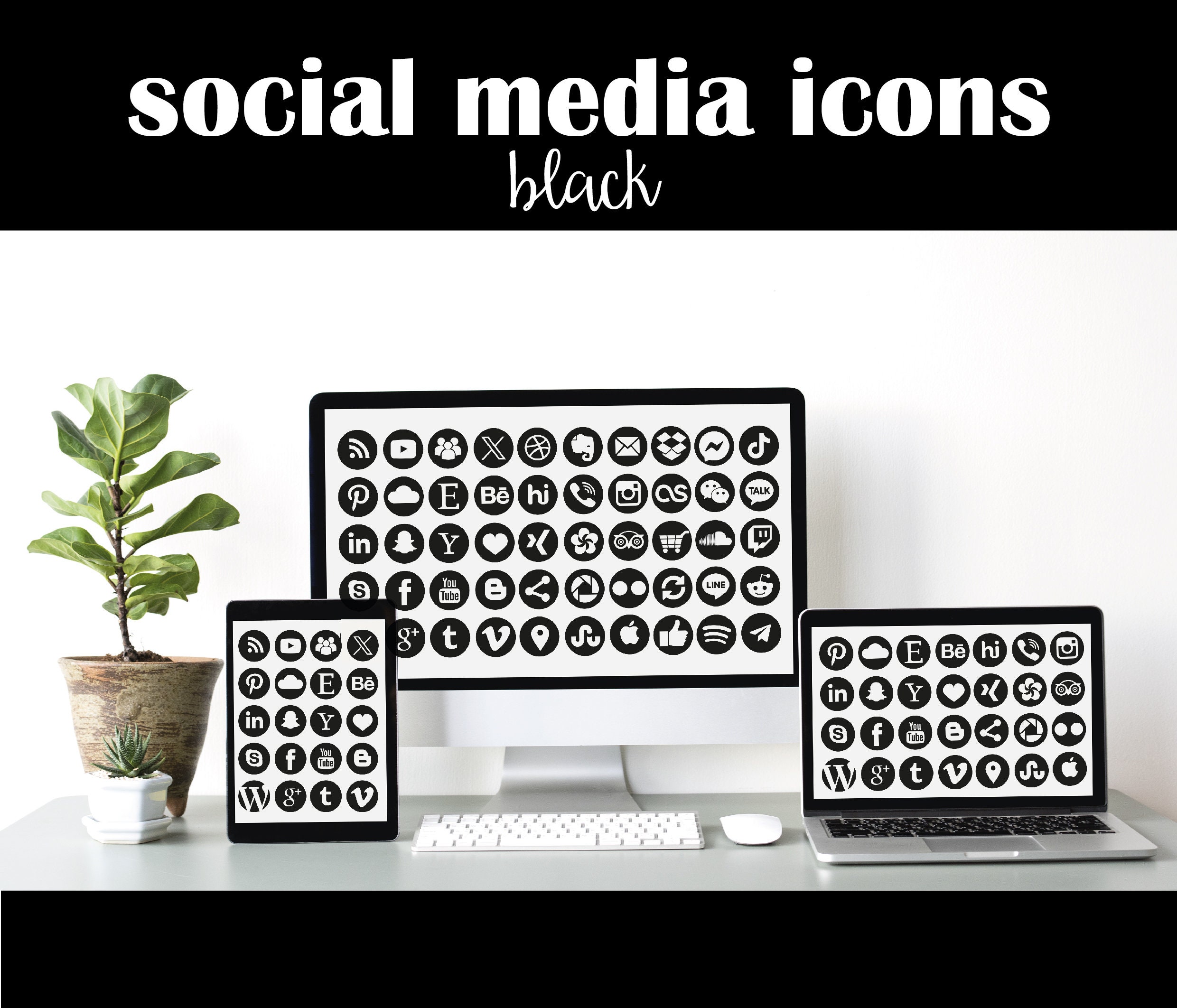 Black Social Media Icons - Web and Print Ready - JPG, PNG, SVG - Etsy