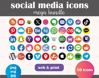 Social Media Icons Set - Web and Print Ready - JPG, PNG, SVG
