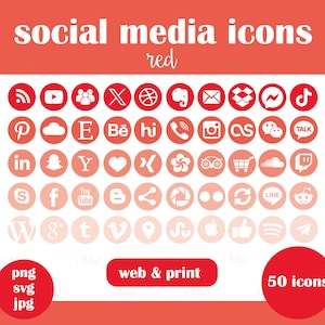 Red Monochromatic Social Media Icons - Web and Print Ready - Bundle 1250 Icons - JPG, PNG, SVG