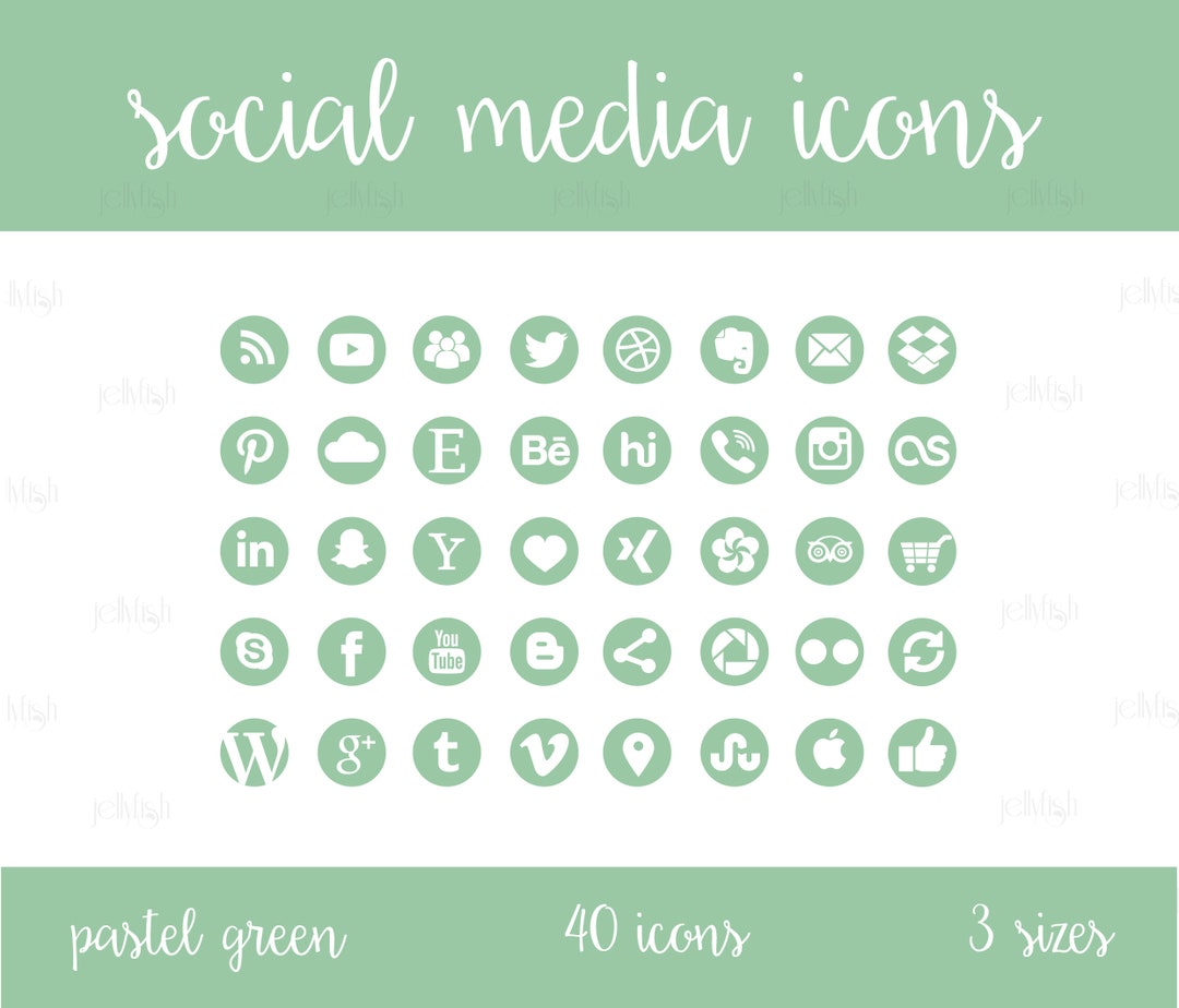 Social Media Icons Set Pastel Green Download - Etsy