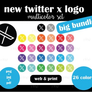 New Twitter X Logo - Digital Download - Round Icons in 26 Vibrant Colors - Twitter X Logo for web and print