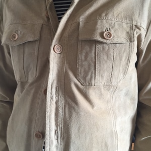 OFFSET Vintage Men&#39;s UK L Beige Suede Leather Coat Barn Field Jacket Size Large 90s Retro Jacket Mod Med Men