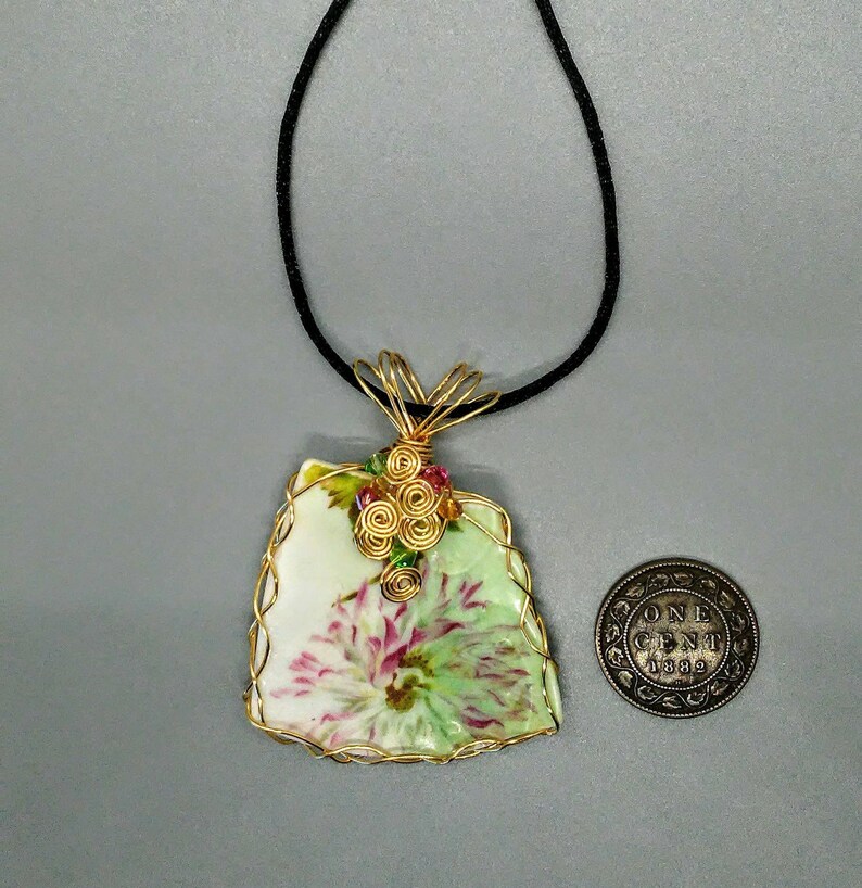 Broken China jewelry flower china pendant gold wire wrapped Etsy