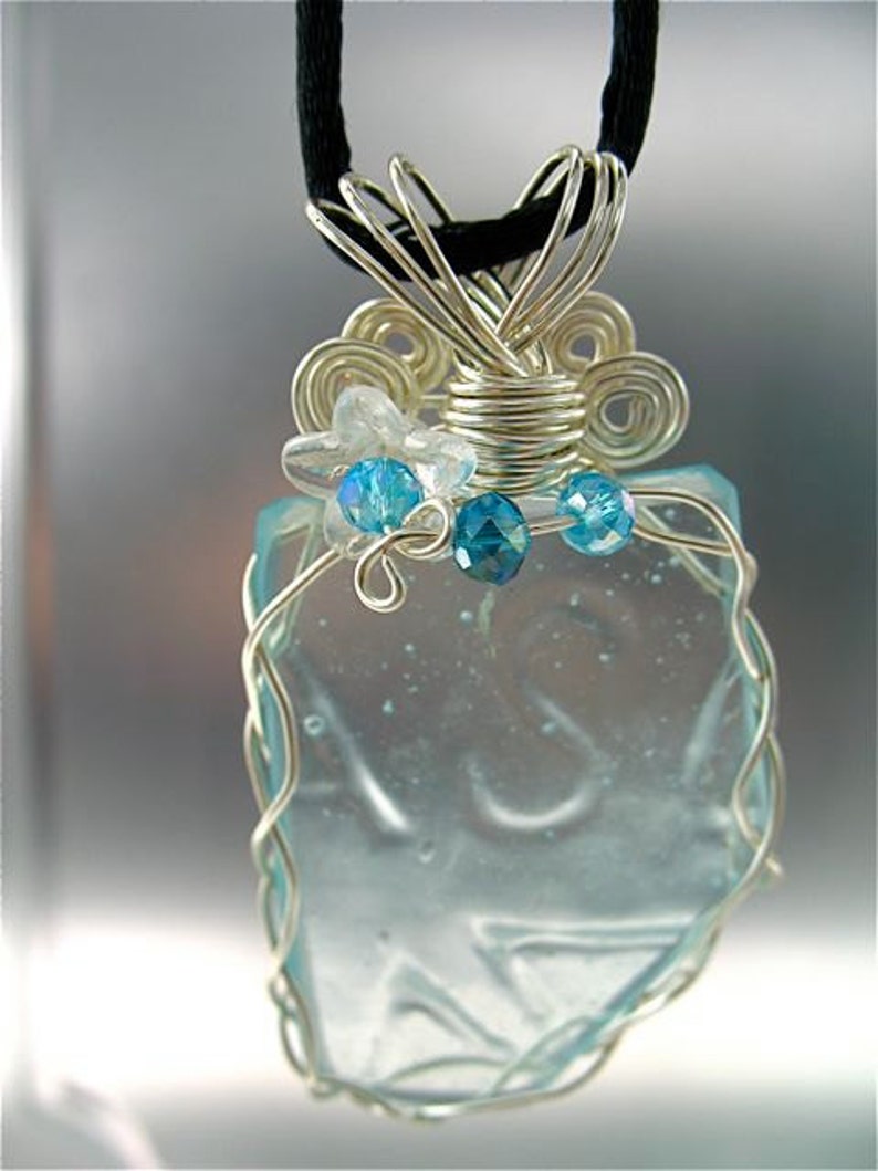 Mason jar jewelry upcycled aqua glass pendant silver wire Etsy