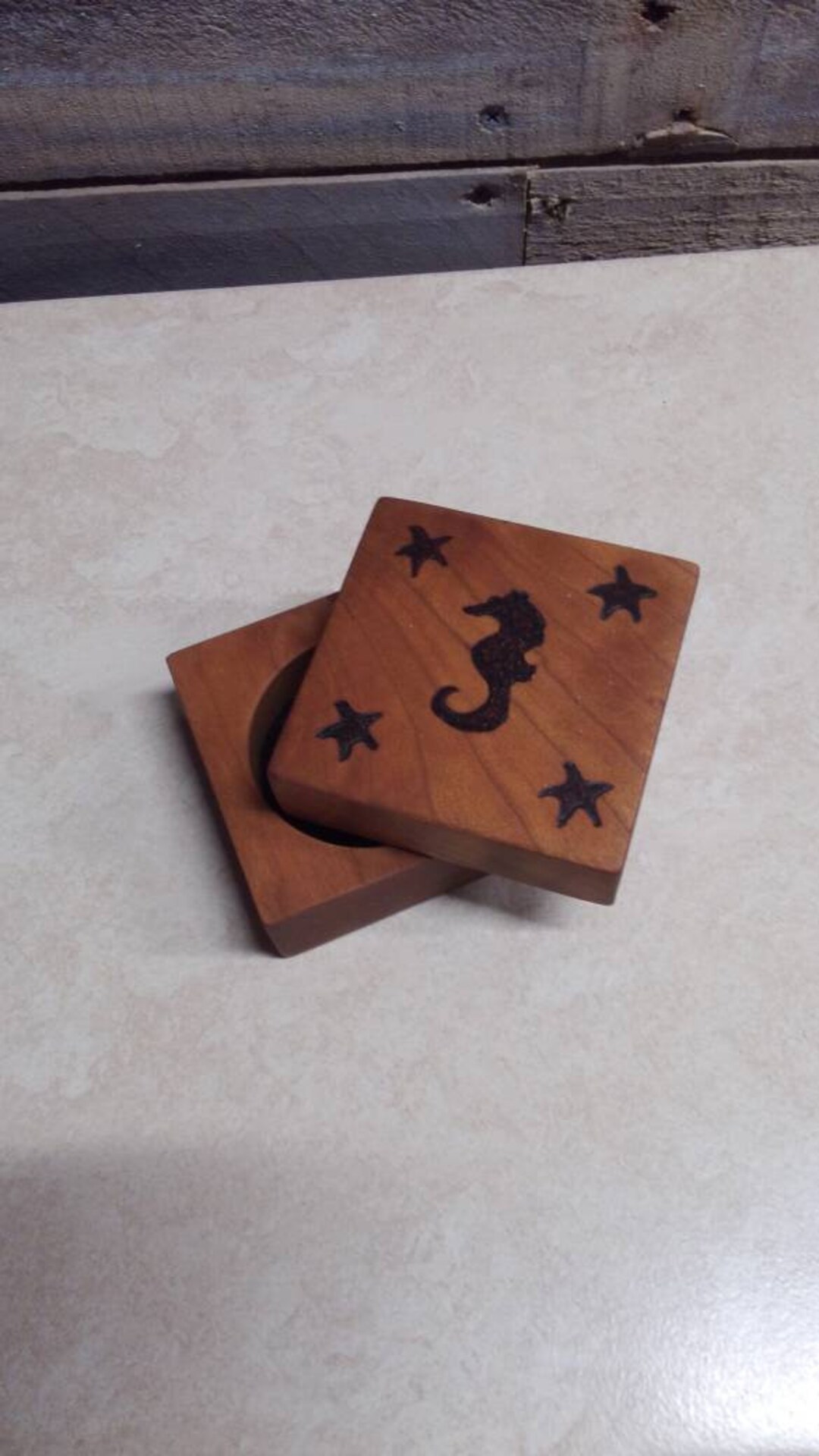 Ocean Jewelry Box Wood Handmade, Sea Horse Decor, Cute Trinket Box for