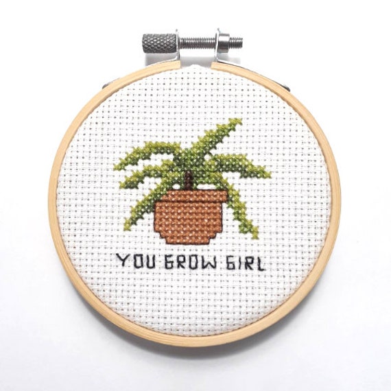 You Grow Girl Plant Funny Cross Stitch Pattern for Beginners Embroidery  Meme Pun Succulent Cactus Birthday Card Gift Idea
