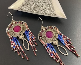 Icicle Pink Silver Fringe Earrings