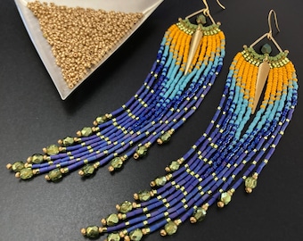 Gold Teardrop Beach Sun Fringe Earrings
