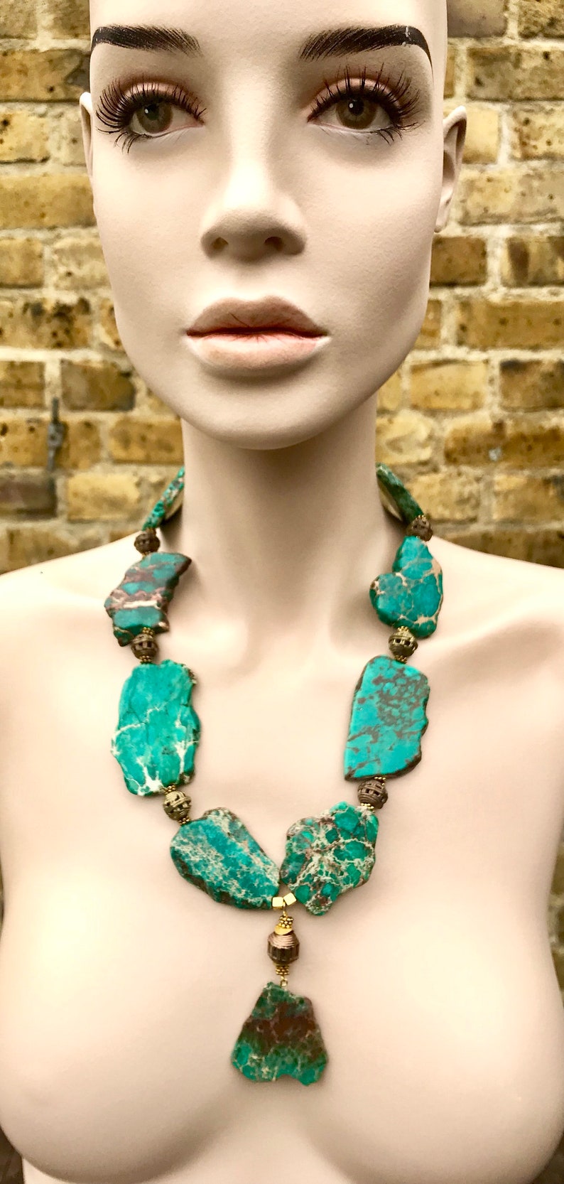 Huge Green Chocolate Jasper Statement Necklace African Handmade Beads