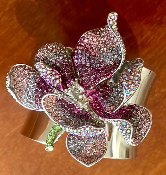 Purple Swarovski Crystal Orchid Statement Cuff Bracelet Etsy
