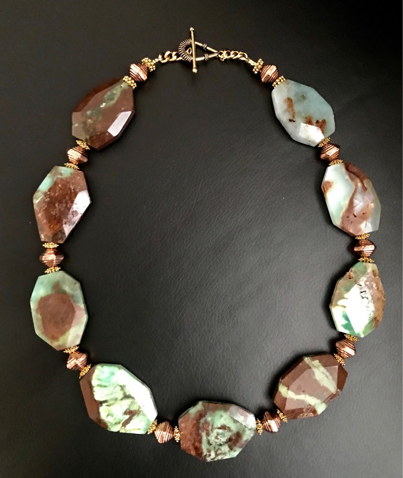 Chrysoprase Stone Necklace Green Brown Natural Copper Gold Jewelry ...