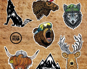 Sticker Pack, Snowboard Stickers, Bear Stickers, Wolf Stickers, Highland Cow Stickers, Laptop Stickers, Travel Stickers, Outdoorsy Stickers