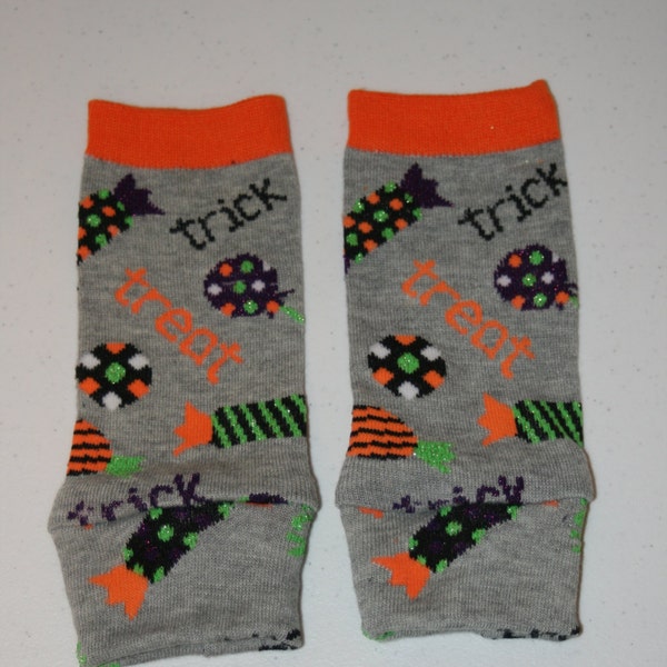 Halloween Trick or Treat Gray Legwarmers with candy. 8 inches long. Ready to Ship