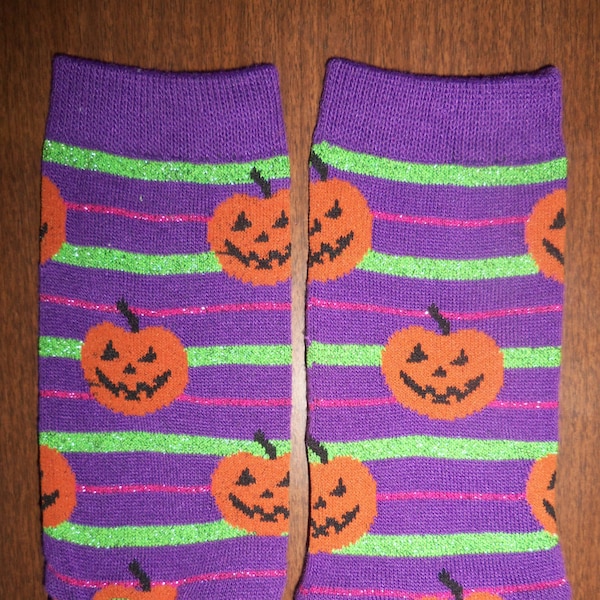 Purple Pumpkin and Stripes Leg Warmers. Halloween Leg Warmers. 9 inches long. Ready to ship.