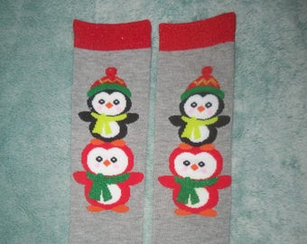 Penguin Leg Warmers. Christmas Leg Warmers. 14 inches long. Ready to ship.