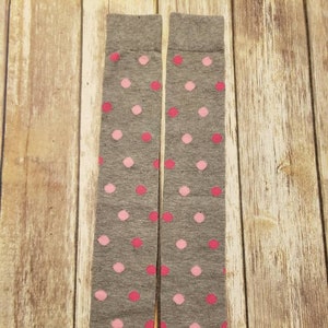 Gray Polka Dot Leg Warmers: Pink Dots, Children to Adult, 22 Inch