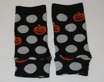 Halloween Leg Warmers Black with Pumpkins. 8 inches long. Ready to Ship