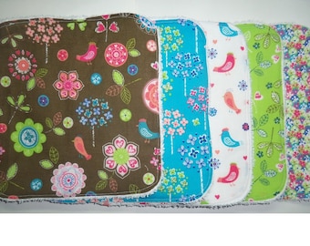 Birds & Flowers Baby Washcloths: Handmade Cotton Terry Set