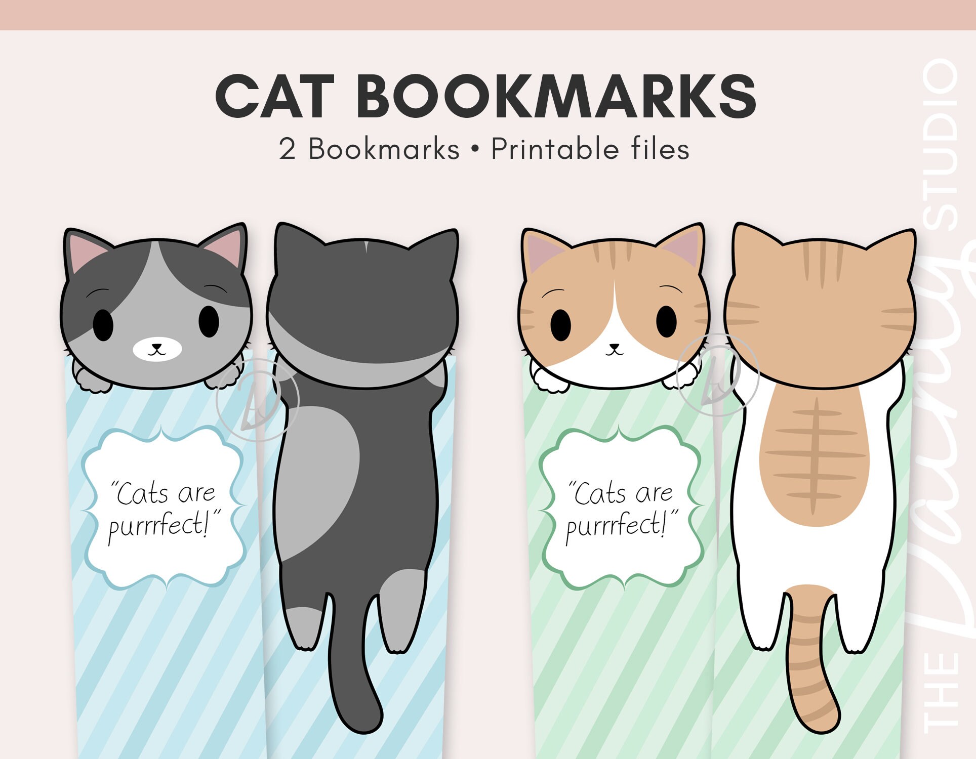 cat bookmarks kawaii funny gift for cat and book lover etsy