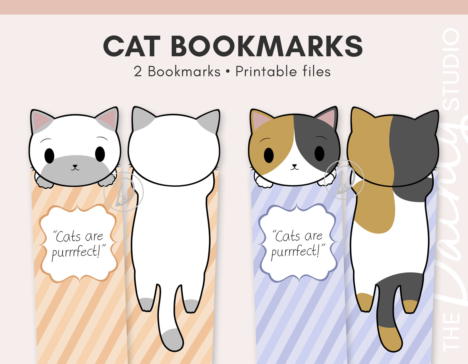 Digital kawaii cat bookmarks set Funny gifts for cat and | Etsy