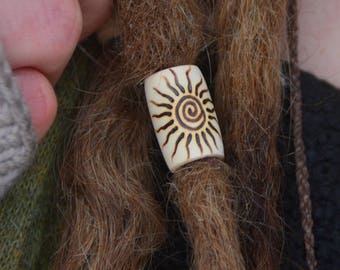 Solar flame - sun spiral dreadlock bead - dread beads - handmade, customizable and personalizable dread bead sets - wooden beads - hair bead