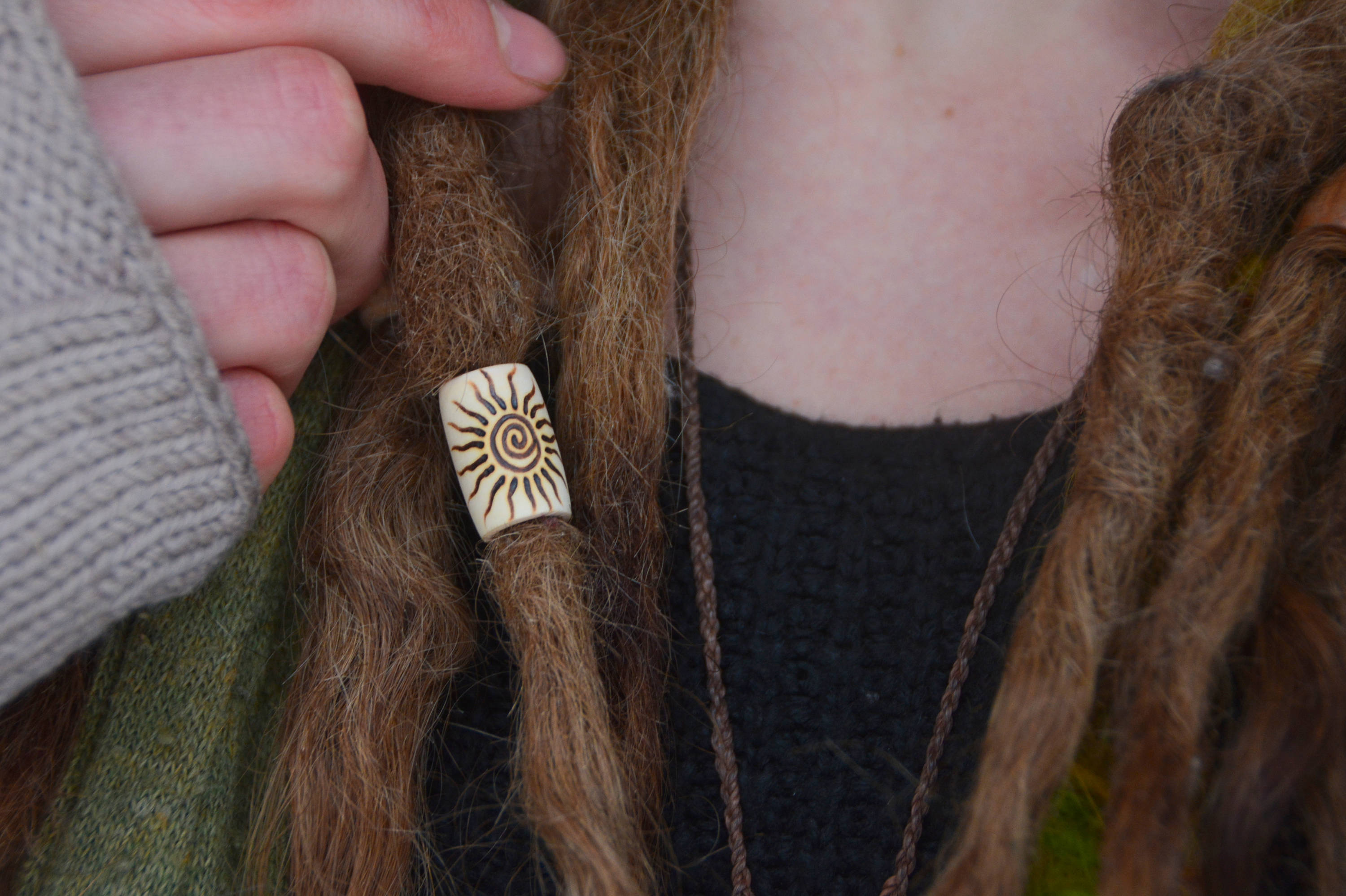 Solar flame - sun spiral dreadlock bead - dread beads - handmade, customizable and personalizable dread bead sets - wooden beads - hair bead