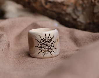 Solar flame Big Mama - One (1) big mama bead with sun engraved - handmade from scratch - finished with organic lacquer