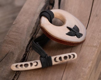 MADE TO ORDER - dreadlock toggle with raven and moon cycle - dreadlock accessory with engraving - hair toggle