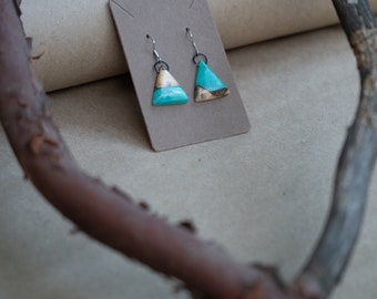 READY TO SHIP • Mica powder dyed buckeye burl wooden earrings - handmade with love - finished with organic lacquer