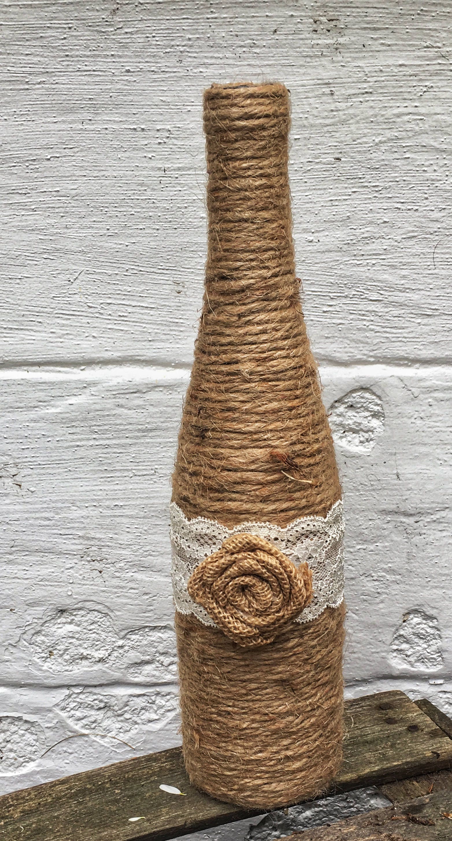 Twine Wrapped Wine Bottles with Burlap Rose and Lace Country Etsy