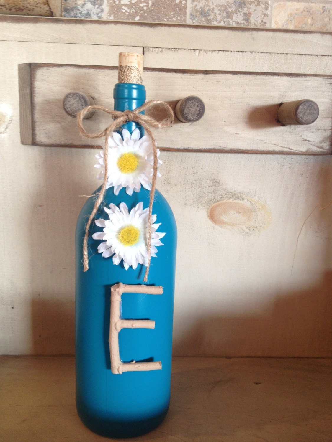 HOME Wine Bottle Decor Home Decor Teal Wine Bottles Shabby Etsy