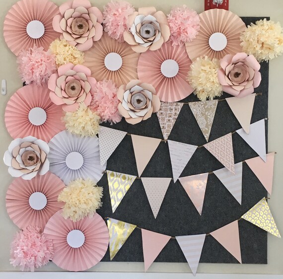 photo backdrop set paper flower pinwheel pennants and pom etsy paper flower pinwheels