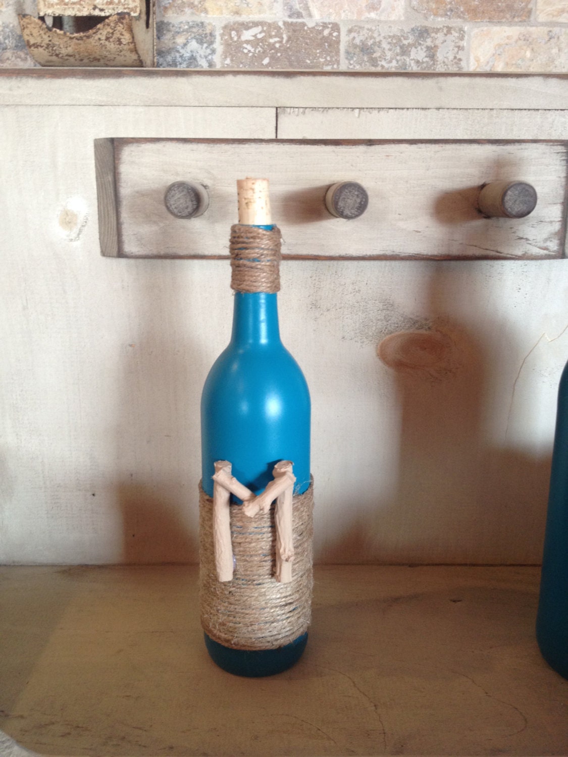 HOME Wine Bottle Decor Home Decor Teal Wine Bottles Shabby Etsy