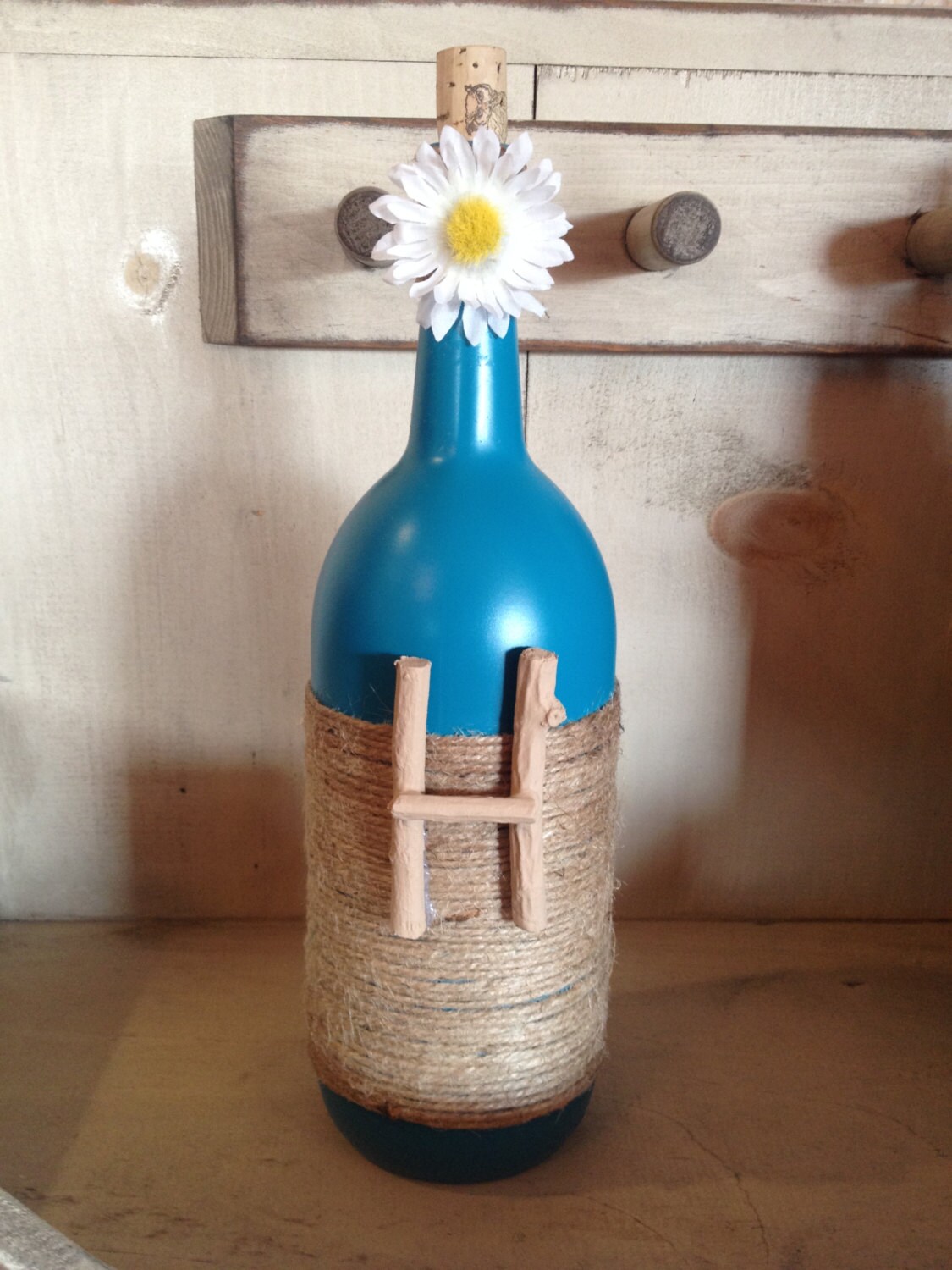 HOME Wine Bottle Decor Home Decor Teal Wine Bottles Shabby Etsy