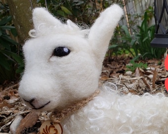 AVAILABLE NOW, Needle Felted Lamb, Semi Poseable, Handmade, Soft Sculpture, Animal Sculpture, Whimsical, Gift, Unique, Wool Sculpture