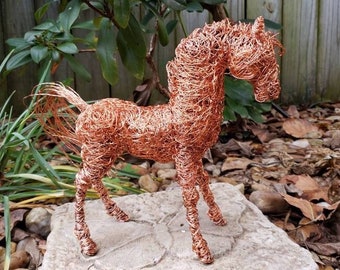 AVAILABLE NOW, Wild Wired Horse, Free Spirited, Horse, Pony, Wire Sculpture, Copper, Animal Wire Sculpture