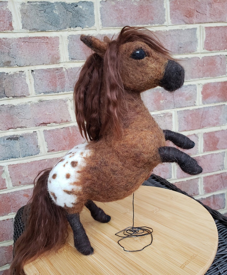 Custom Order for YOU Appaloosa Pony Sculpture, Whimsical, Semi Pose-able Handmade, Felted Animal, Needle Felted Pony, Horse image 3