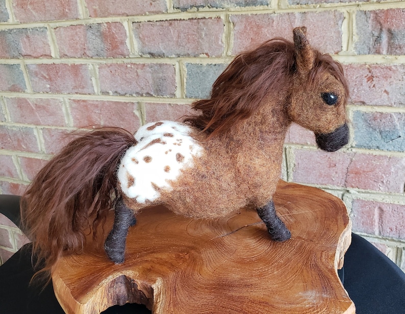 Custom Order for YOU Appaloosa Pony Sculpture, Whimsical, Semi Pose-able Handmade, Felted Animal, Needle Felted Pony, Horse image 1
