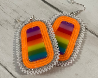 Pride beaded earrings. Rainbow earrings. Orange earrings.