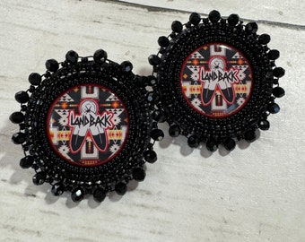 Land Back beaded earrings. Indigenous Shop.