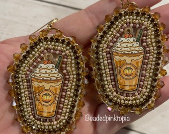 Pumpkin Spice Coffee beaded earrings. Indigenous Shop.