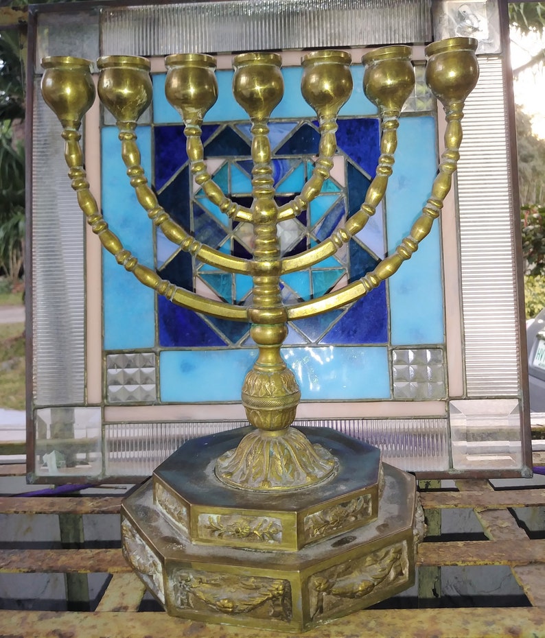 Antique Brass Menorah Hanukkah Jewish Judaica ornate Etsy