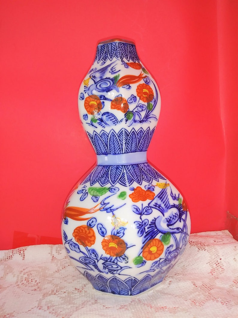 Vintage Japanese Porcelain 8 12 double vase signed